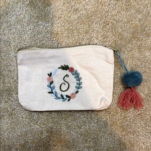 Cream and Blue Cosmetic Bags with Embroidery